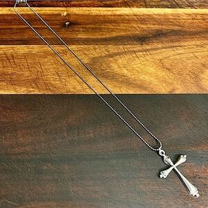 Platinum Plated Ball Chain Simple Cross Pendant Necklace